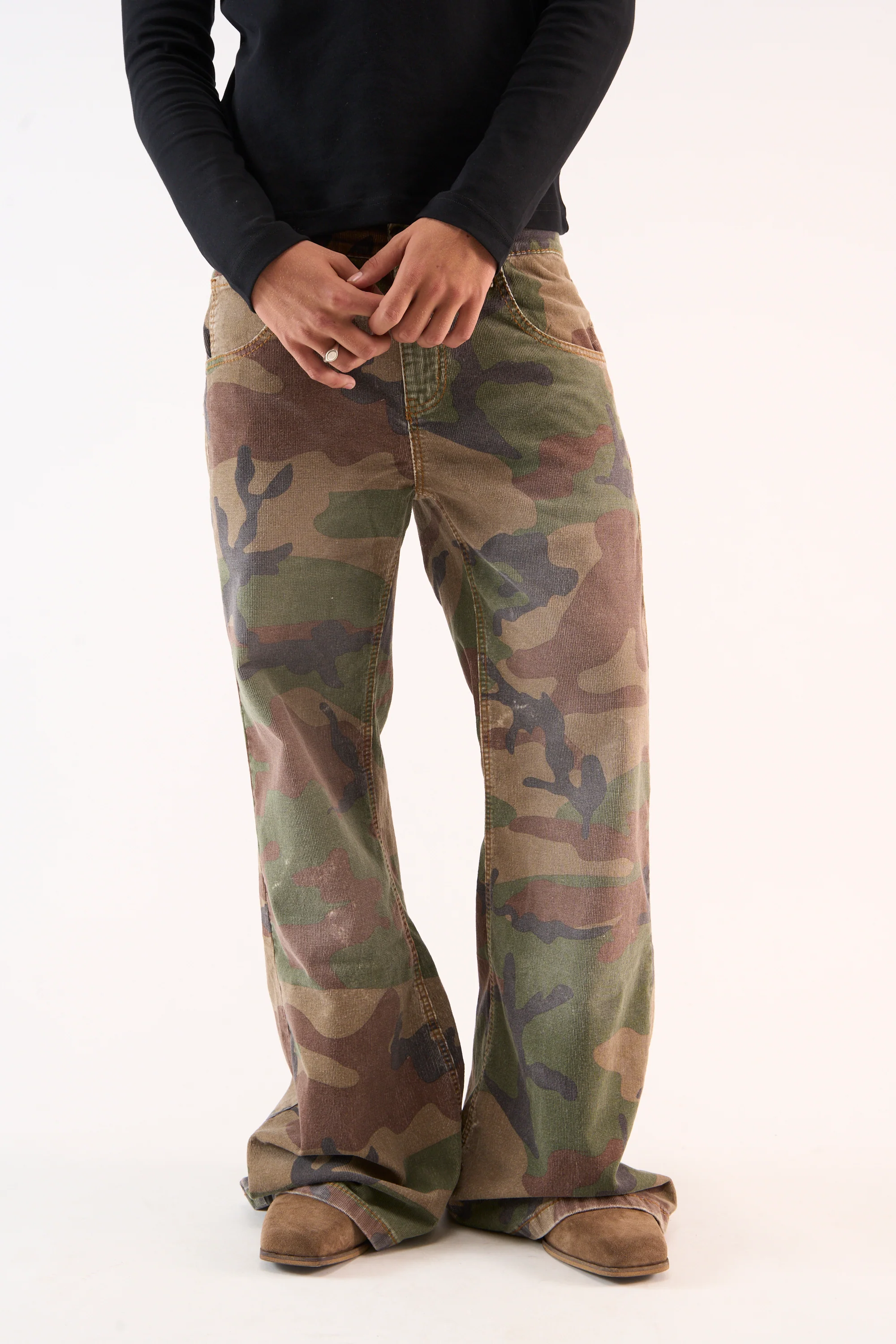 Corduroy Flared Camo Pants - Image 2